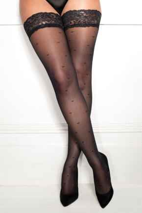 Decadence Love Heart Lace Top 15 Denier Hold Up  - Black