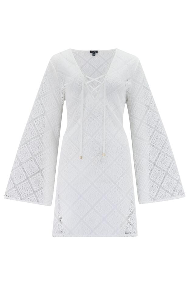 Crochet Lace Long Sleeve Beach Cover Up